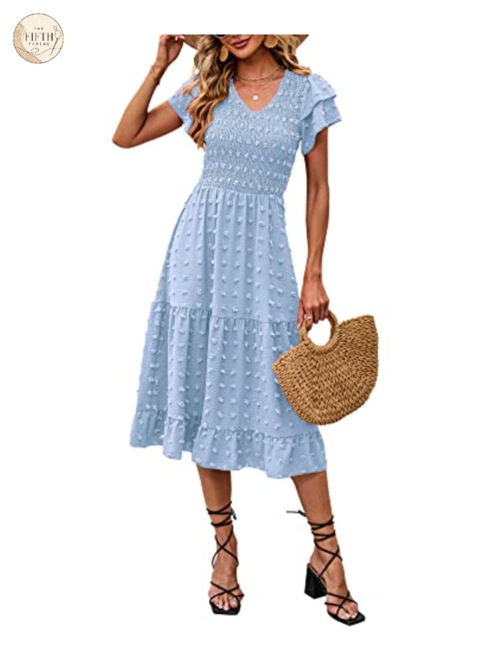 BTFBM Women Casual Summer Midi Dress Wedding Guest Smocked Chiffon Floral